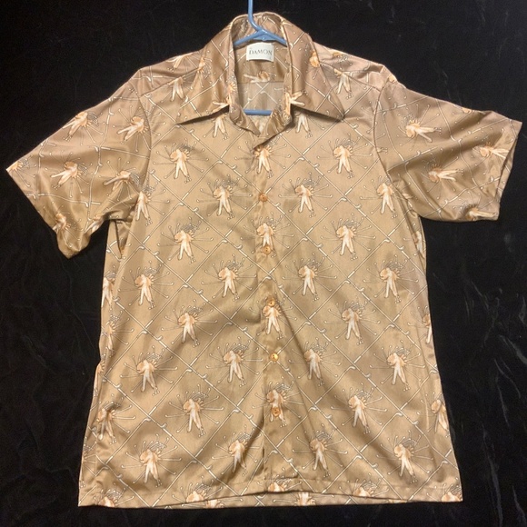 Swinging Golfer shiny 1970s nylon shirt Mens Large - Picture 2 of 5